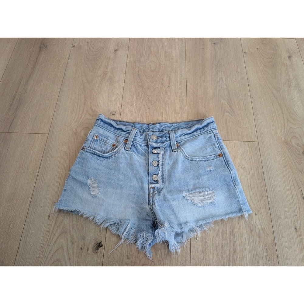 Levi's 501 Shorts Womens W24 Light Wash Denim High Rise Button Fly Cutoff Frayed